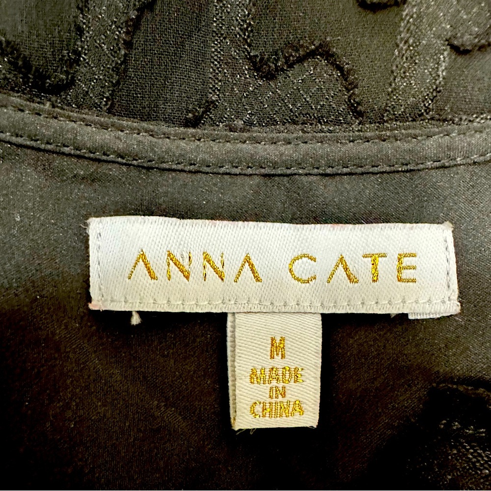 NWOT Anna Cate Black w Lace Overlay Ruffle Sleeves V-Neck Collar Pullover Top M - Picture 13 of 14